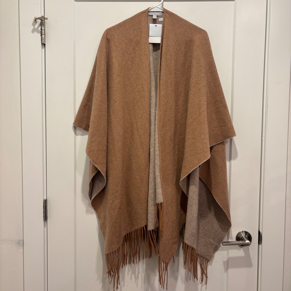 Nordstrom Wool Cashmere Ruana Wrap Tan Combo Fringe One Size NEW NO415033MI - Picture 1 of 5